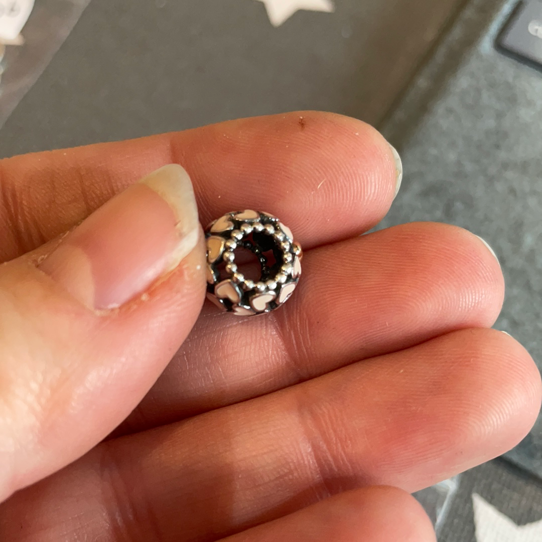 Genuine Pandora Pink Enamel Heart Two Tone Openwork Charm