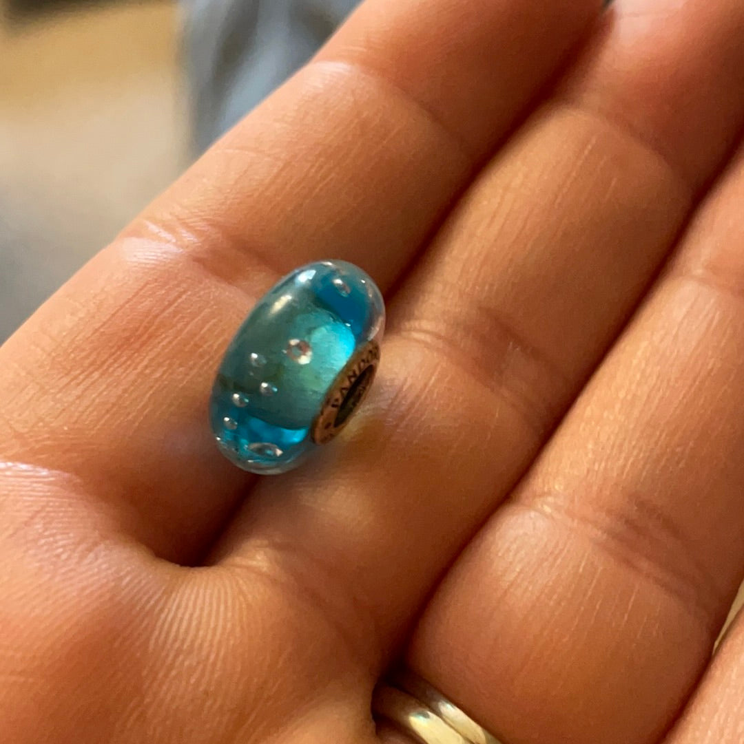 Genuine Pandora Teal Baby Blue Fizzle Murano Charm
