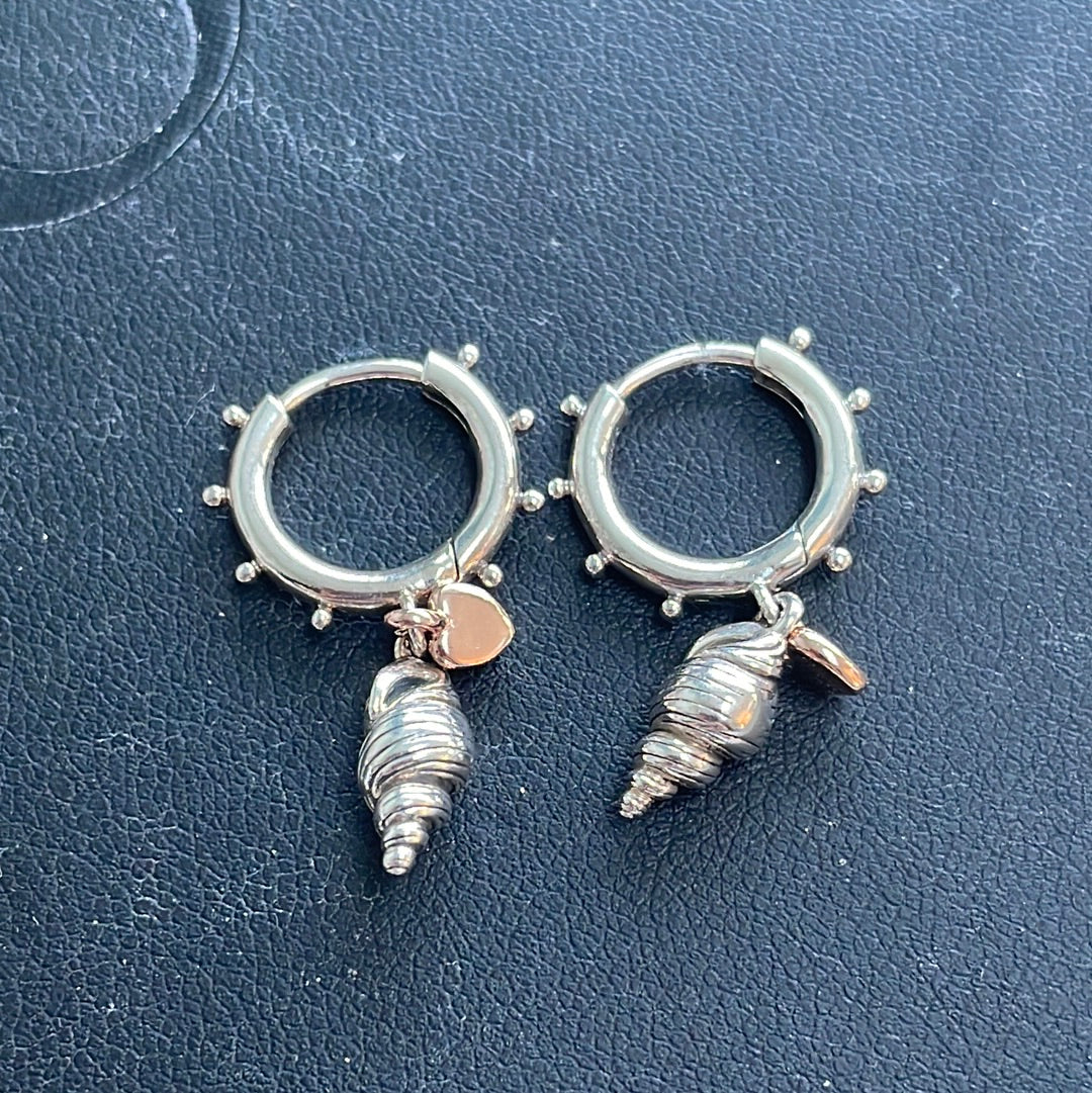 Genuine Pandora Shell and Rose Gold Heart Hoops