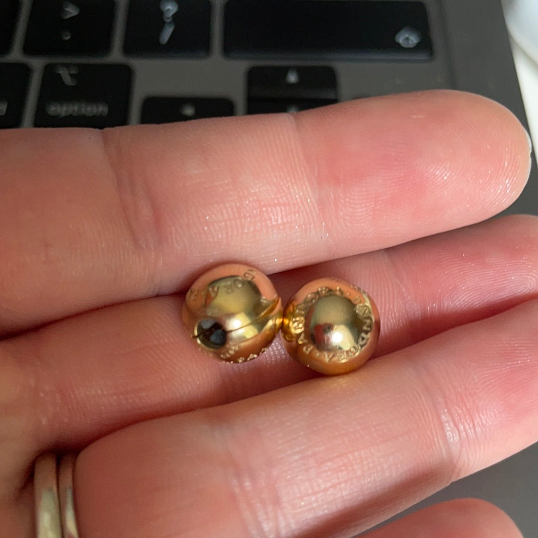 Genuine Pandora Shine Gold Logo Clips PAIR With Tiny Silicone Inserts