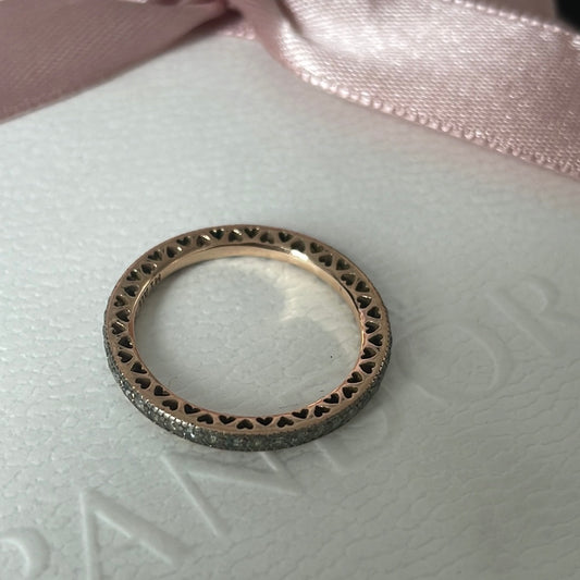 Genuine Pandora Rose Gold Radiant Heart Sparkle Stone All Around the Band Size
