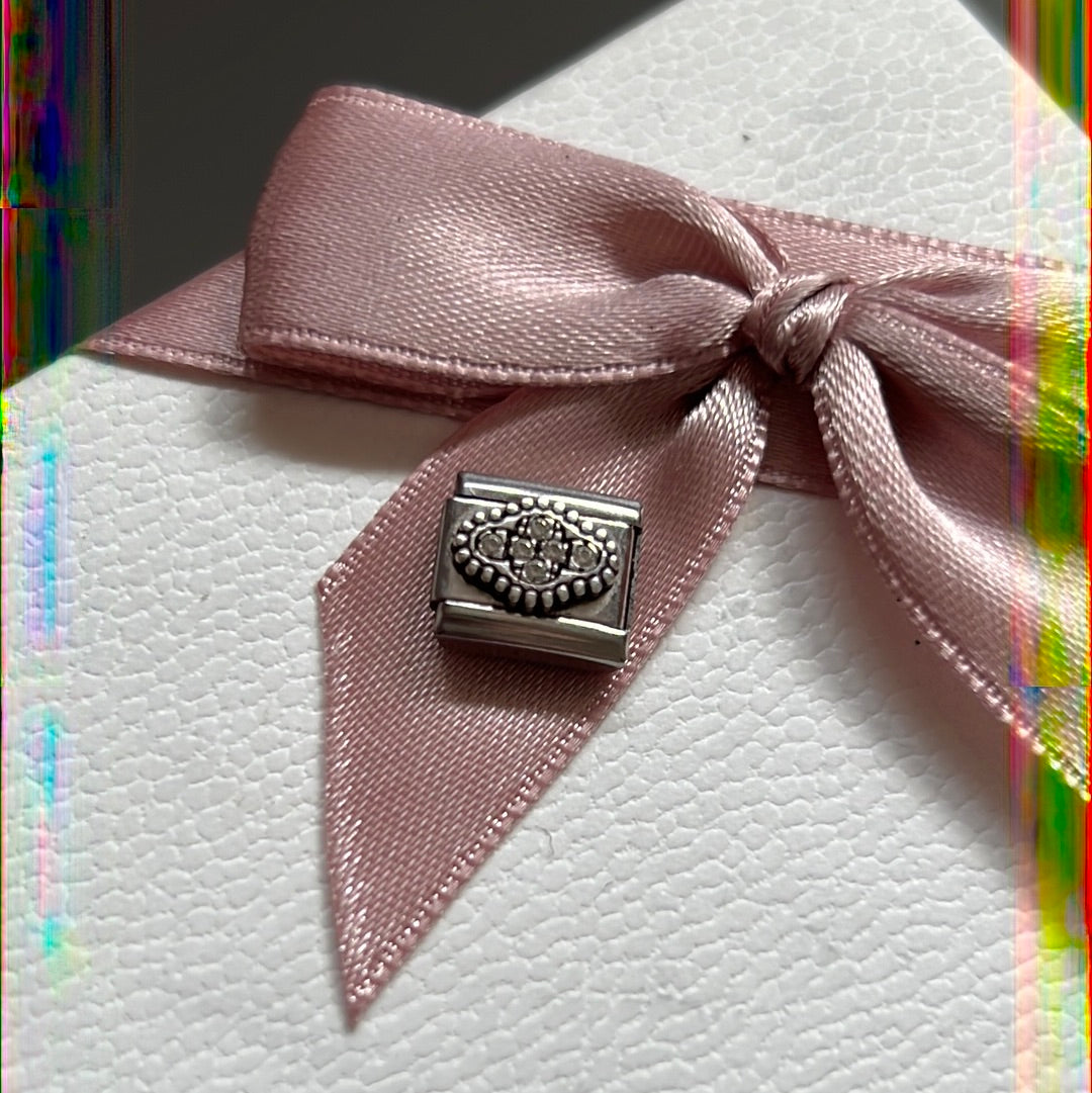 Genuine Nomination Silver Link Charm Pave Decorative Oval