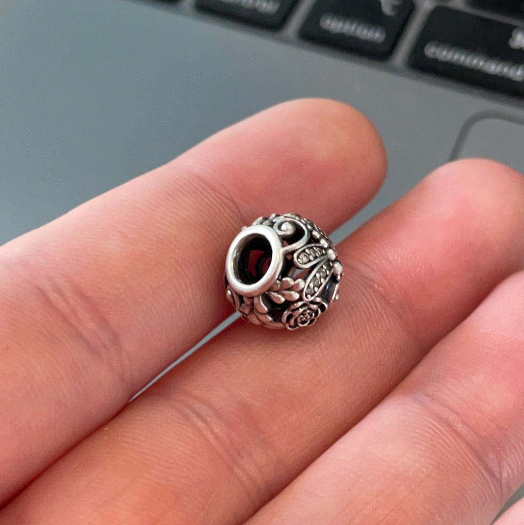 Genuine Pandora Openwork Pave Dragonfly and Flowers Ball