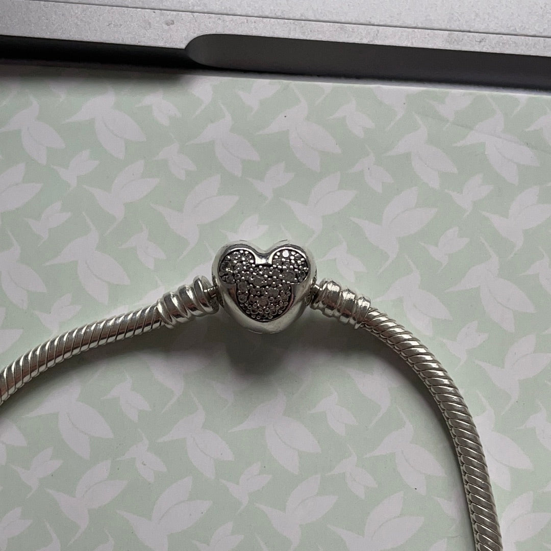 Genuine Pandora Disney Mickey Mouse Ears Pave Clasp Bracelet Size 19cm