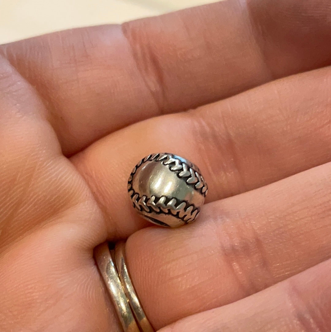 Genuine Pandora Plain Silver Baseball American Football Ball Charm Rare