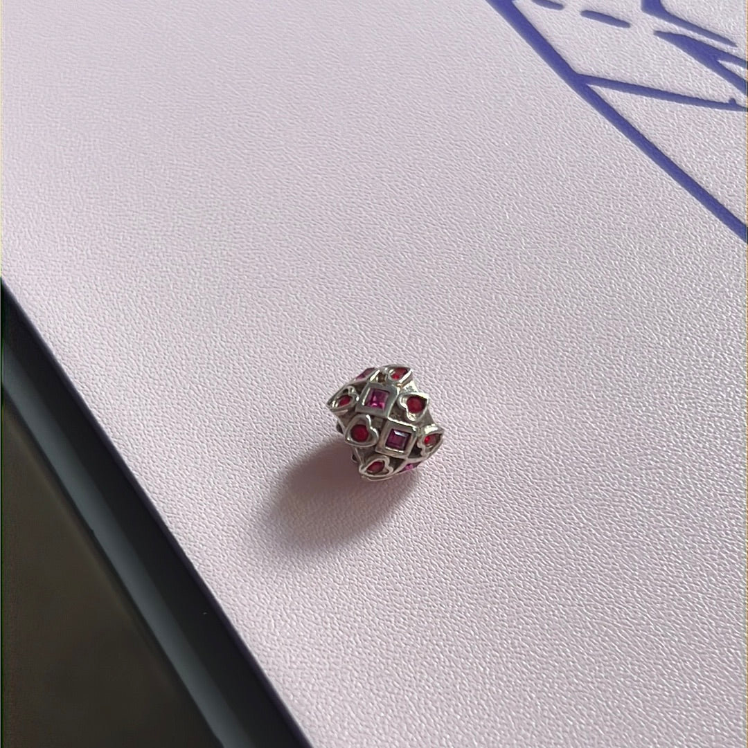 Genuine Chamilia Pave Red CZ Love Heart Charm With Pink CZ Diamonds
