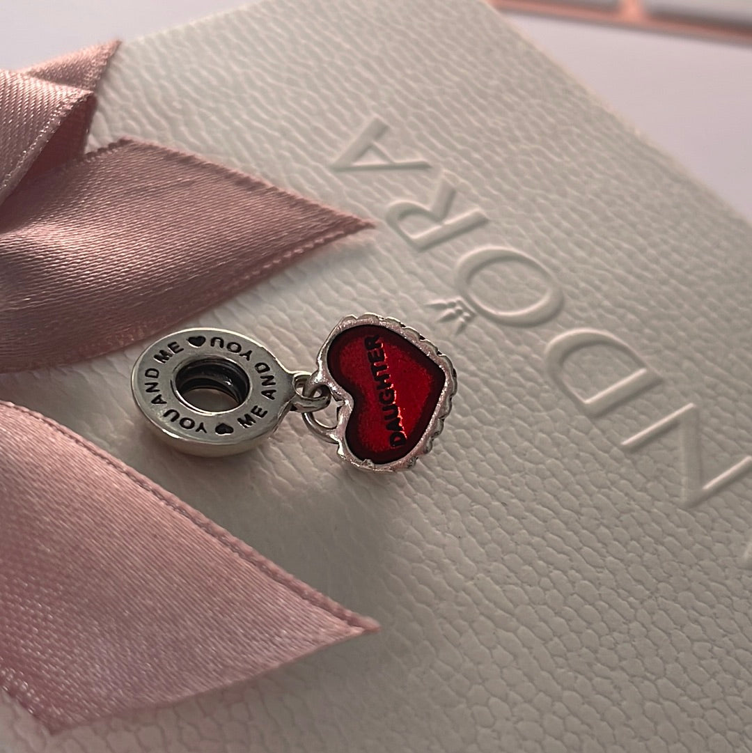 Genuine Pandora Red Enamel Heart Daughter Dangle Charm