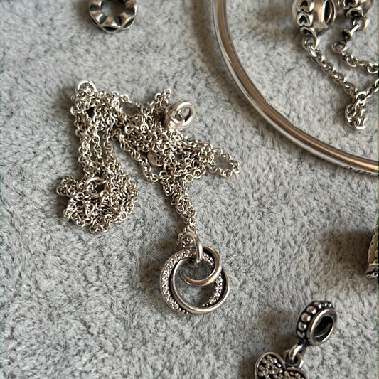 Genuine Pandora Pave Family Always Encircled Pendant Necklace 60cm Drop