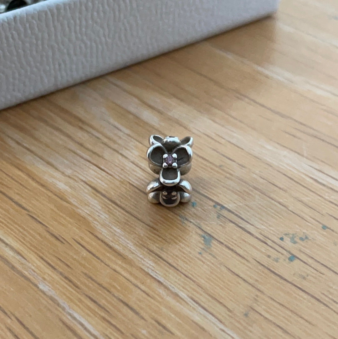 Genuine Pandora Black Floral HTF RARE Pansy Flower Charm With Black CZ