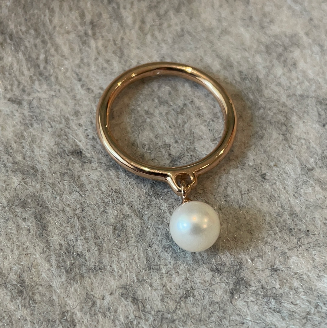 Genuine Pandora Rose Gold Ring With White Pearl Dangle