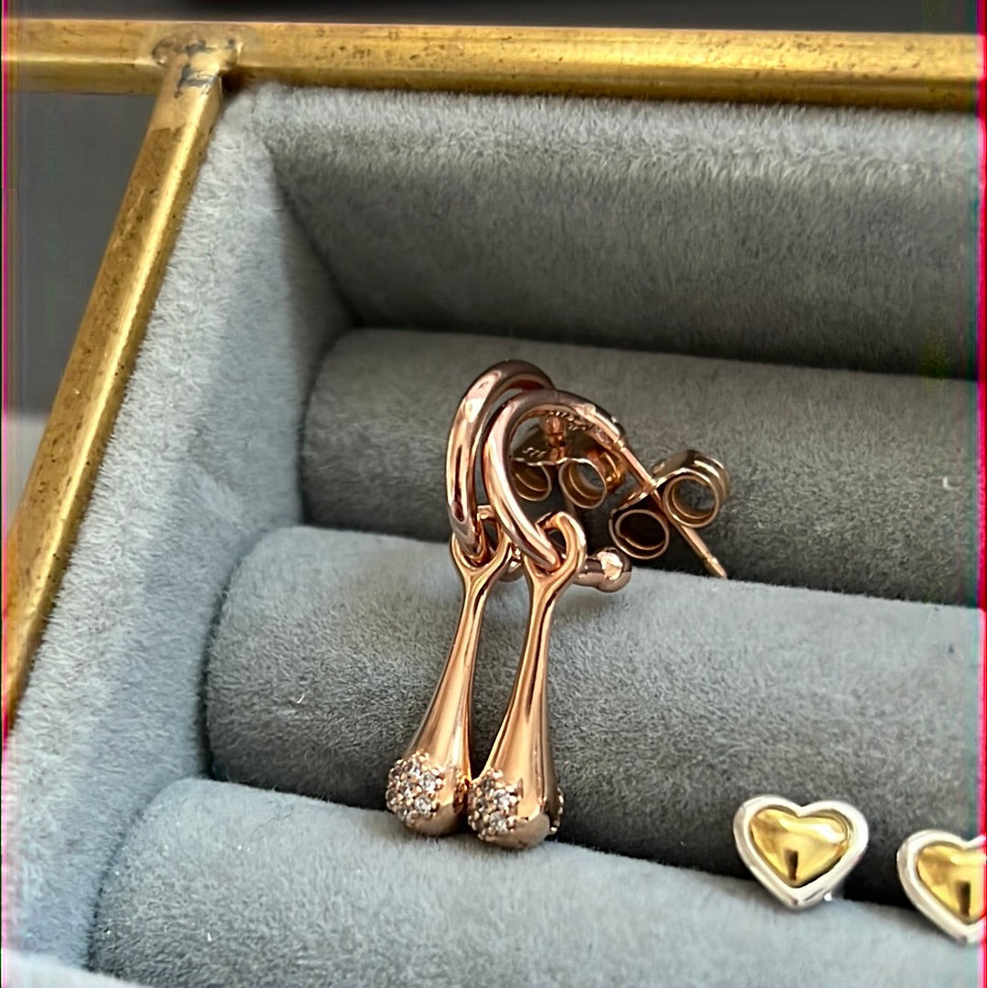Genuine Pandora Rose Gold Love Pod CZ Hoop Dangle Earrings