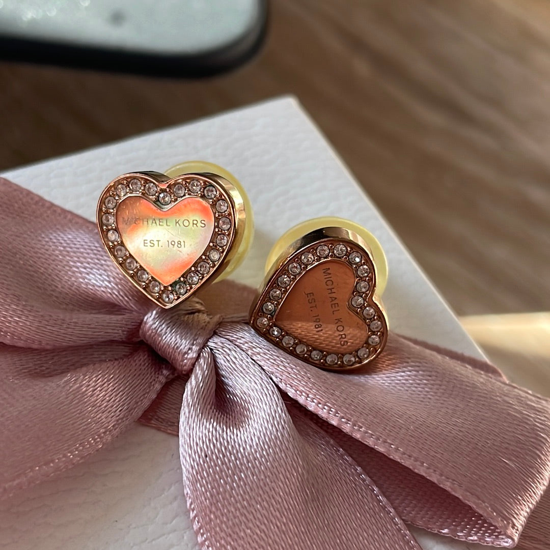 Genuine Michael Kors Rose Gold Pave Heart Earrings
