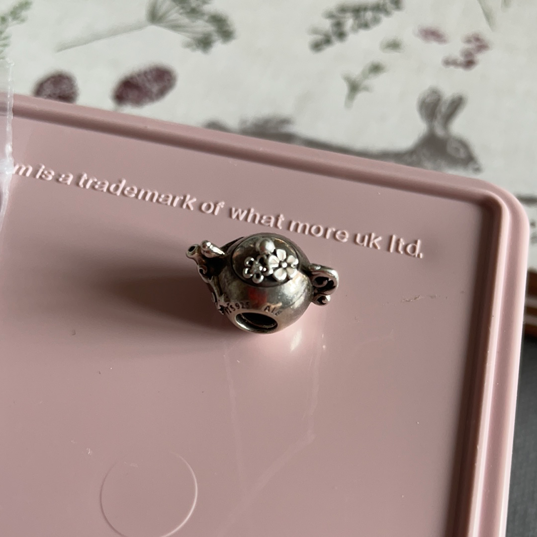 Genuine Pandora Enchanted Garden Teapot Rare Charm with Enamel Flowers