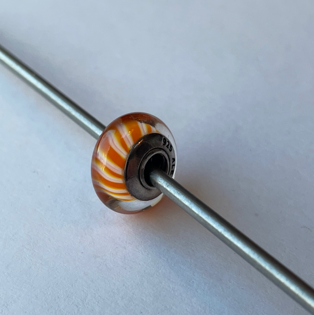 Genuine Pandora Glass Murano Charm Orange Candy Stripe