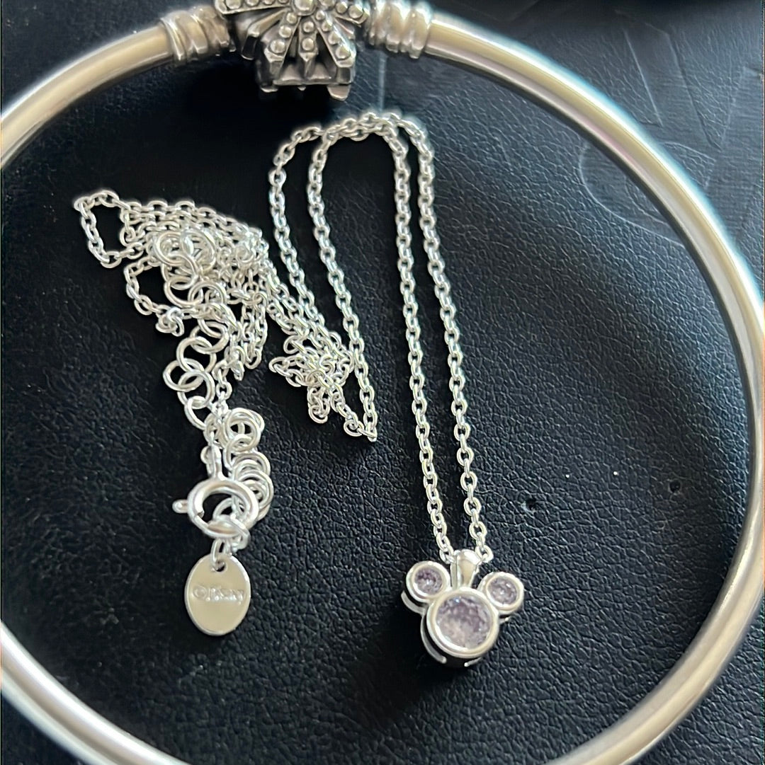 Sterling Silver Disney Mickey Mouse Ears Necklace 40cm