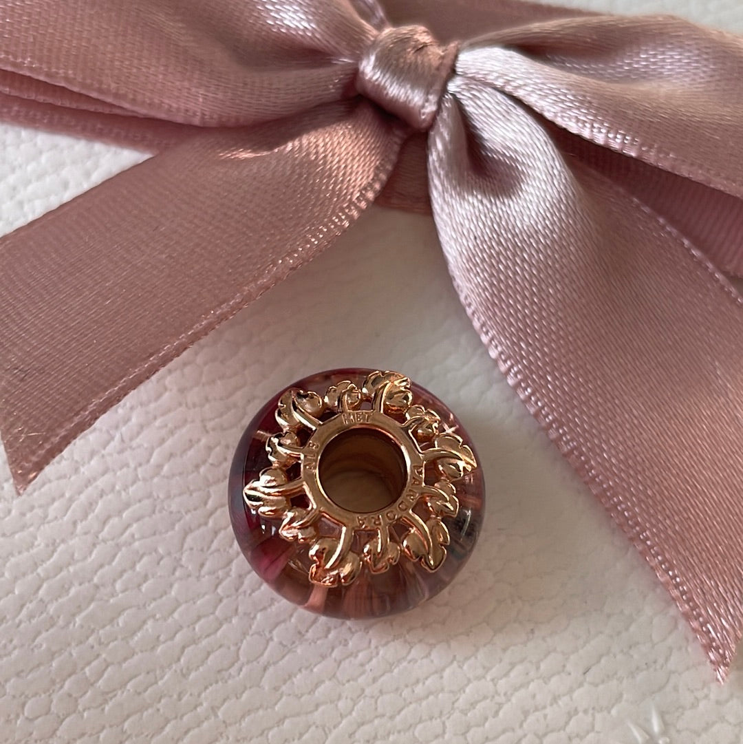 Genuine Pandora Murano Rose Gold Pink Leaf