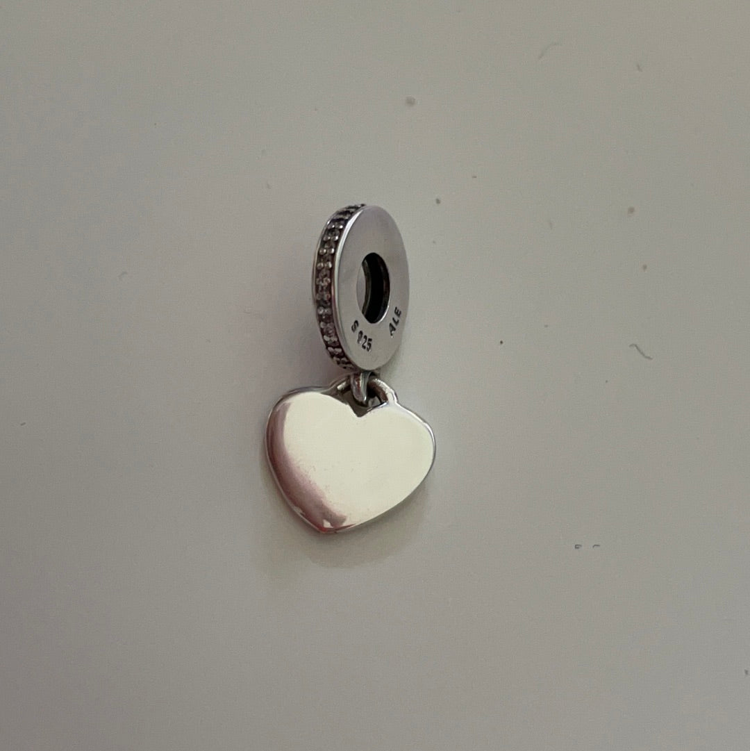 Genuine Pandora Brand New Plain Dangle Heart Charm With Pave Holder (Ready for Inscribing)