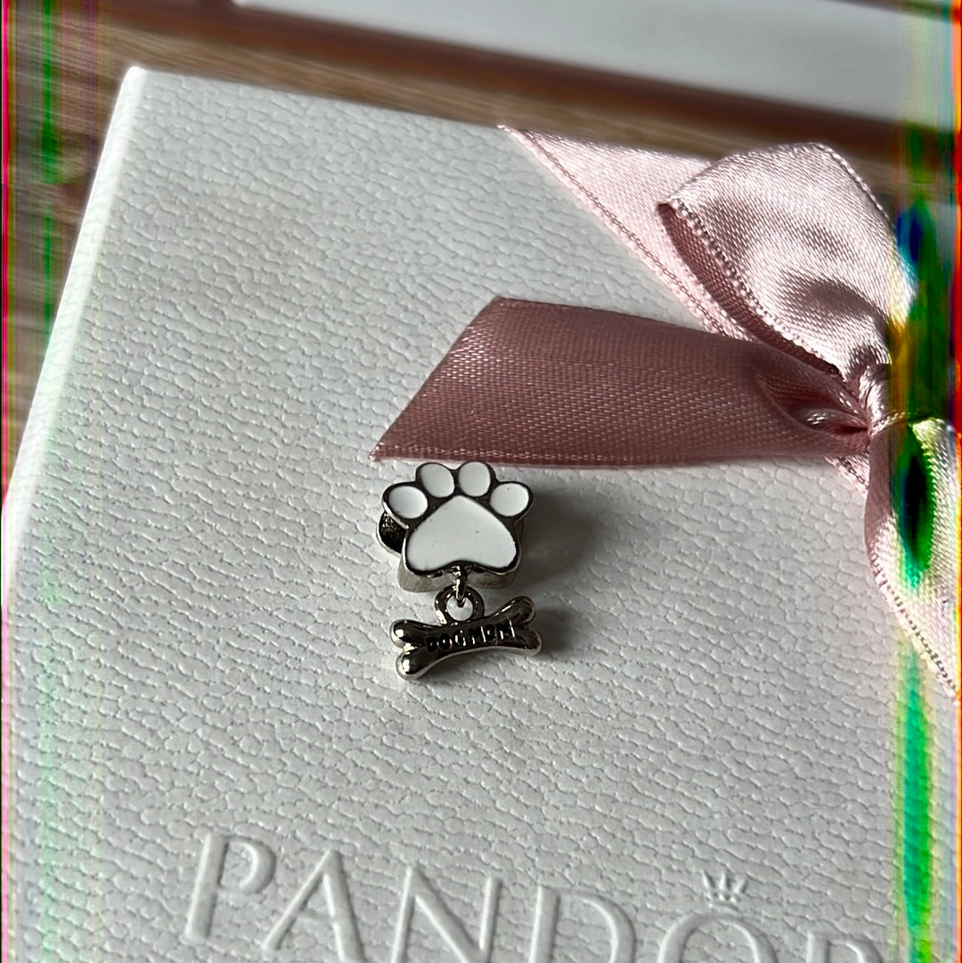 Sterling Silver Paw Print Enamel Dangle Dog Mom Charm