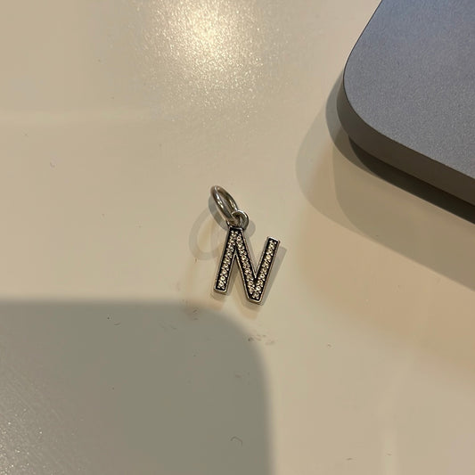 Genuine Pandora Pave Dangle Letter N Pave Charm