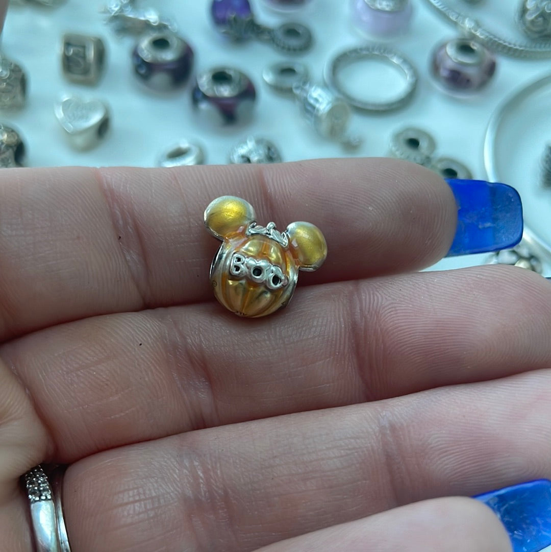 Genuine Pandora Disney Mickey Mouse BOO Enamel Pumpkin Charm