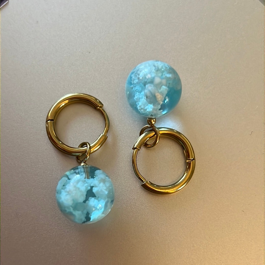Gold Plated Sterling Silver Beautiful Blue Glass Dangle Earrings