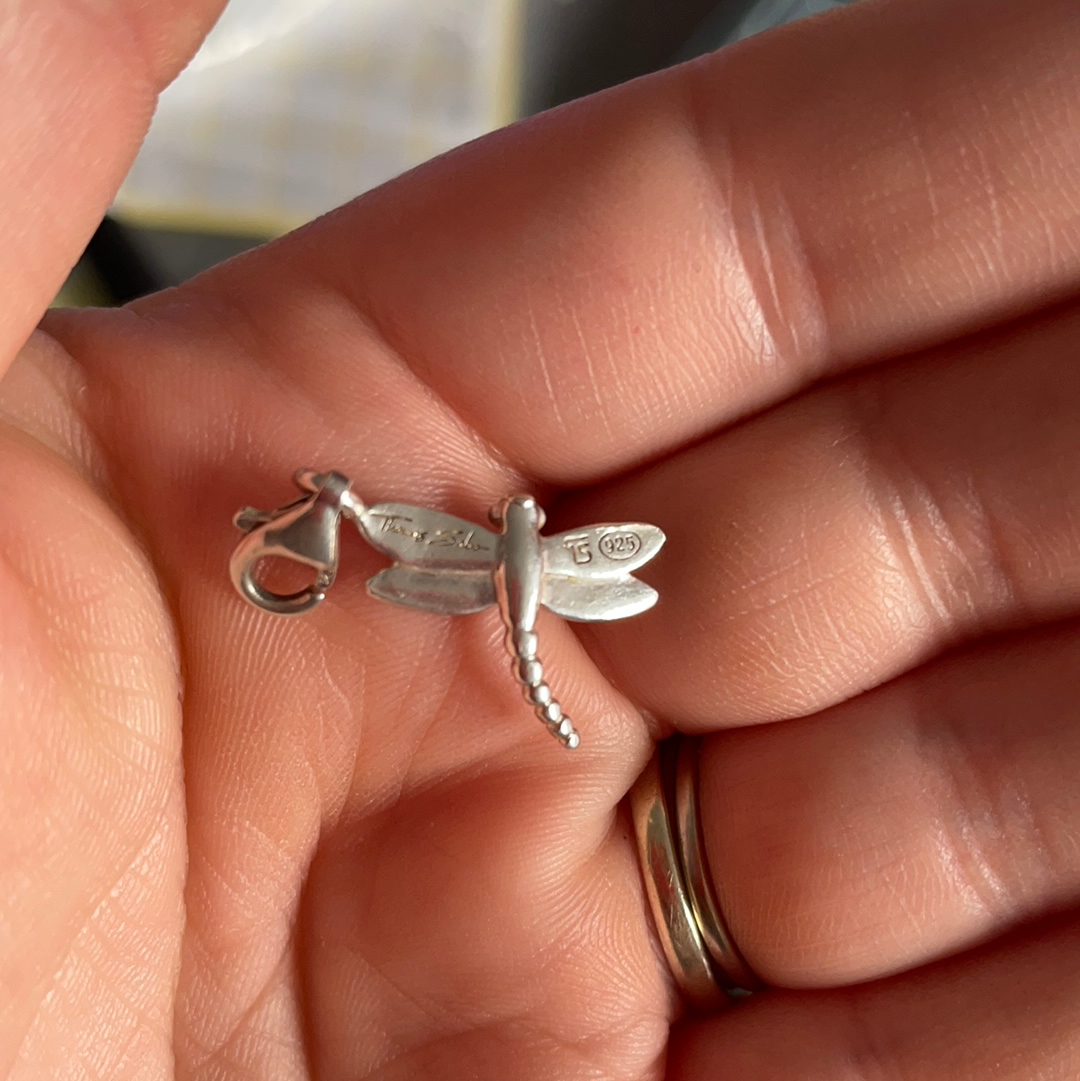 Thomas Sabo Sterling Silver Enamel Dragonfly Clip Dangle With Golden and Pink Wings HTF