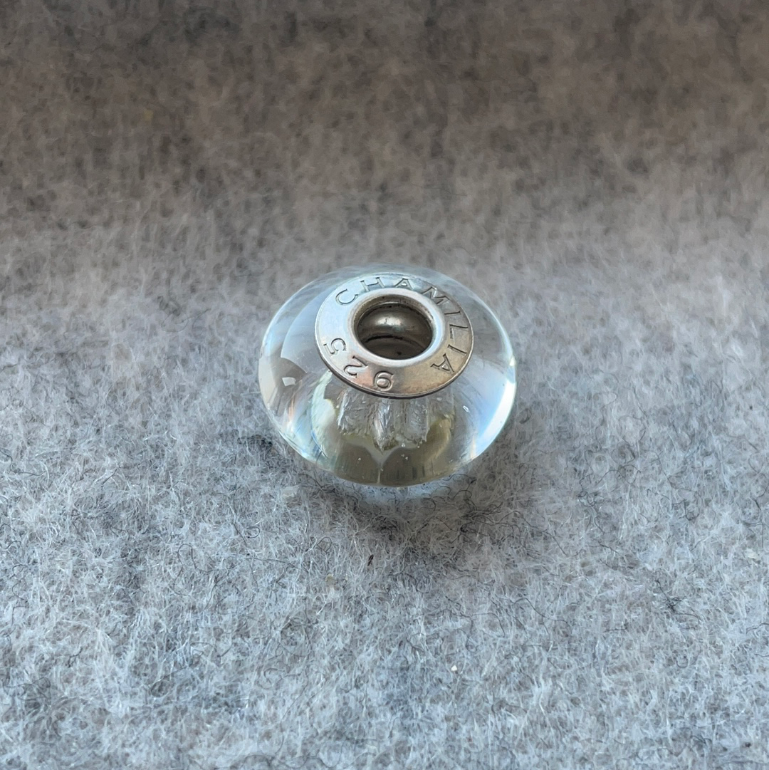 Genuine Chamilia White Chrome Silver Corrugated Foil Murano Charm