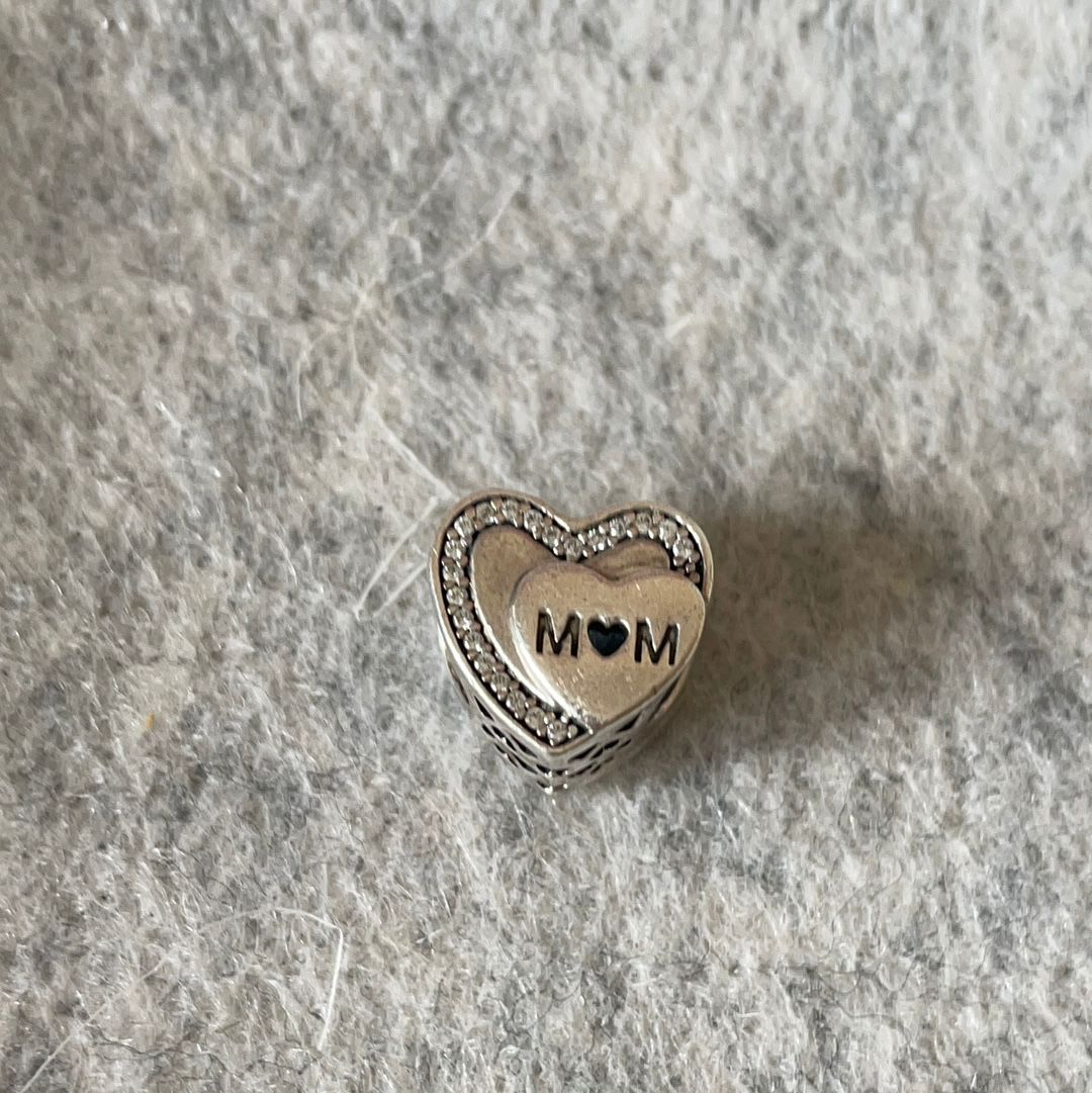 Genuine Pandora Mum Mom Heart Charm Gift Pave Charm
