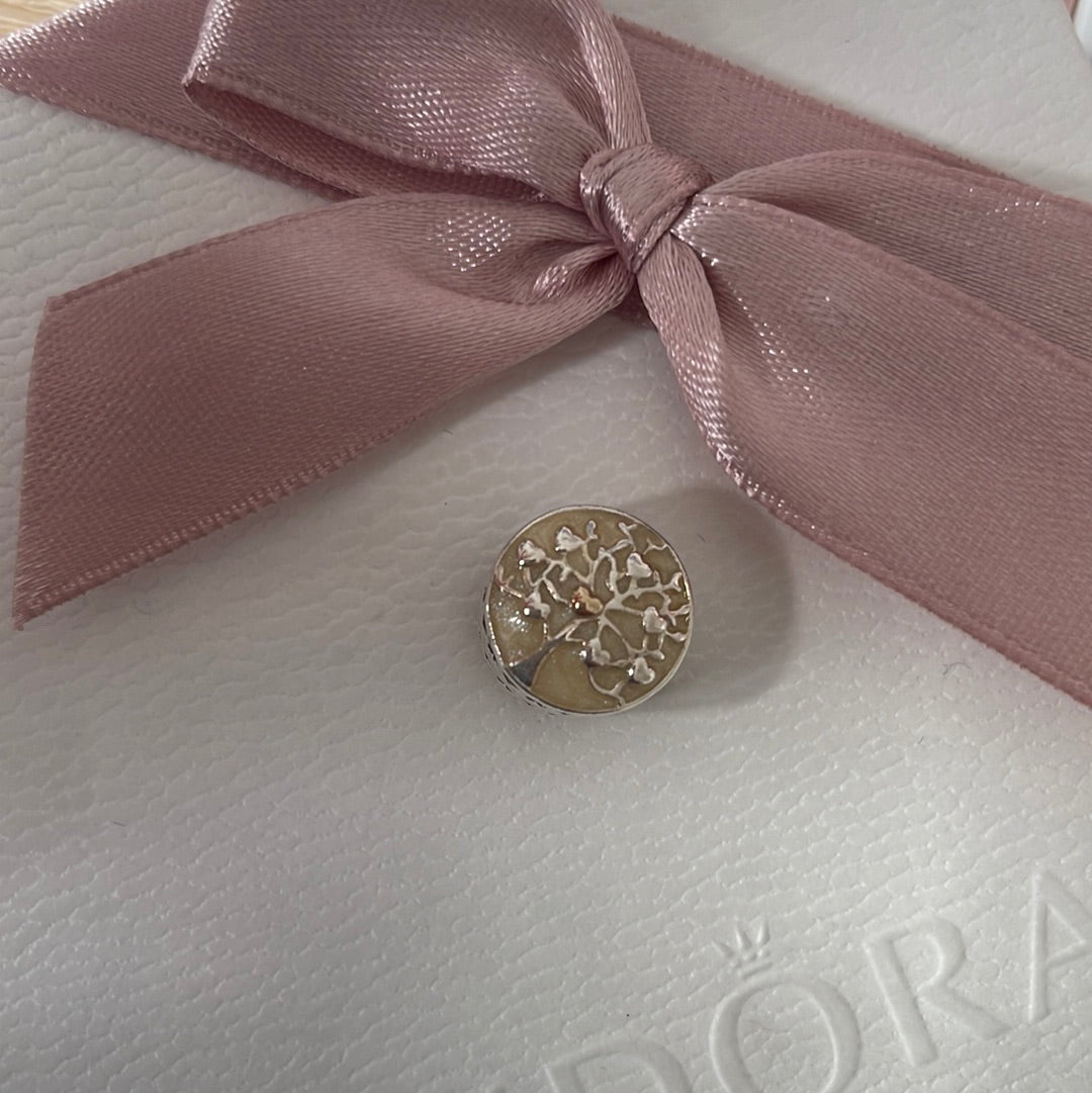 Genuine Pandora Two Tone Family Tree Enamel Charm Enamel With Gold Heart