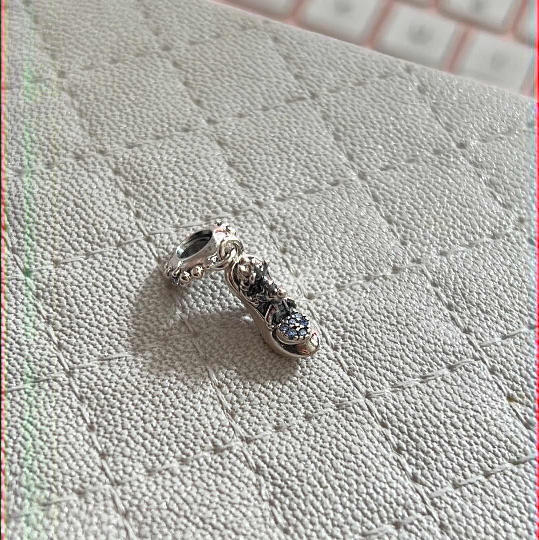 Genuine Pandora Disney Blue Cinderella Pave Shoe With Mice Dangle