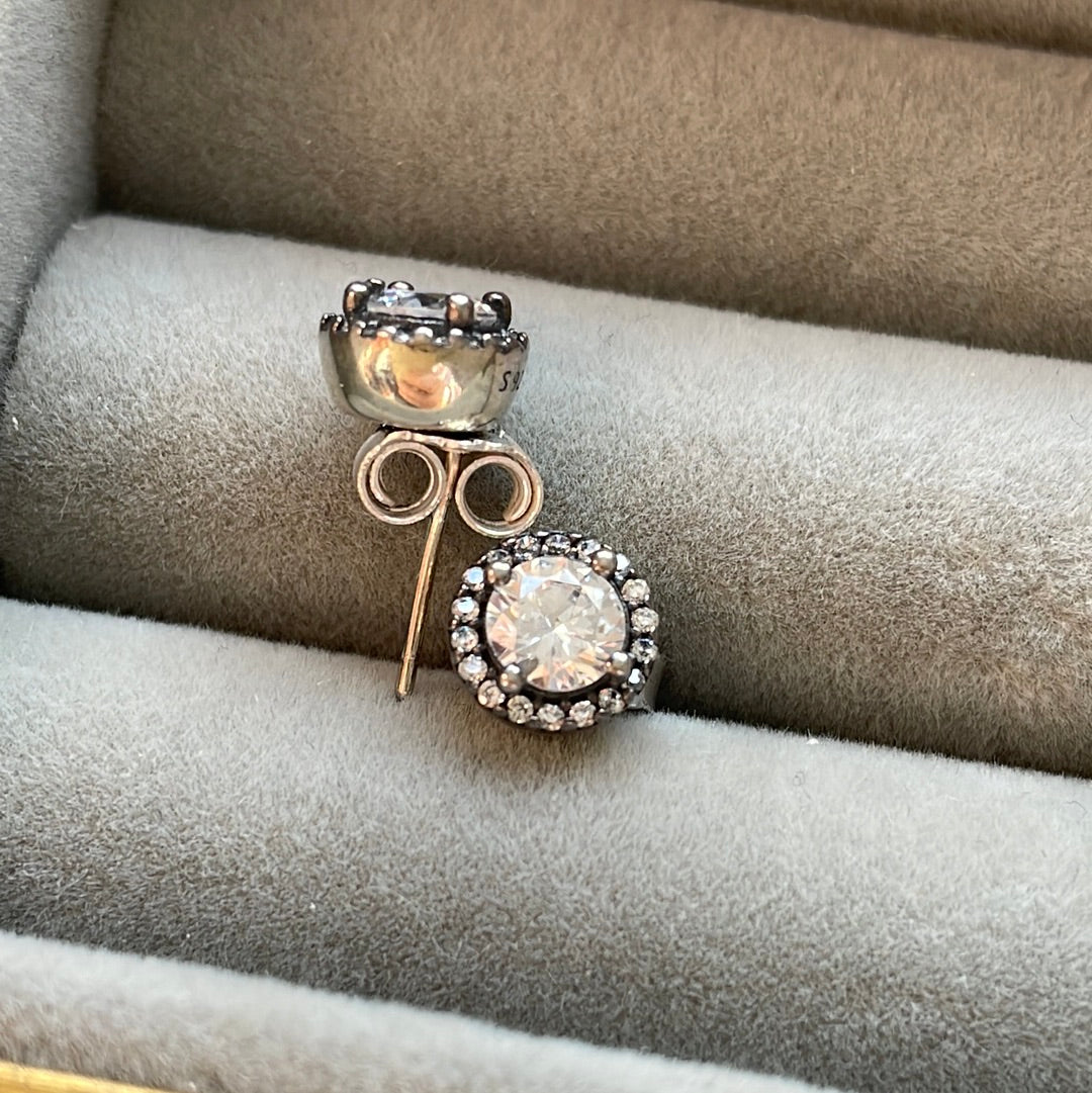 Genuine Pandora Clear Pave Circle Stone Studs Earrings