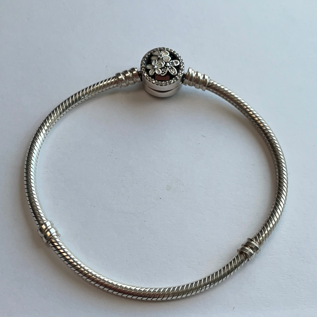 Pandora Poetic Bloom Flower Clasp Snake Chain Moments Bracelet 18.5cm
