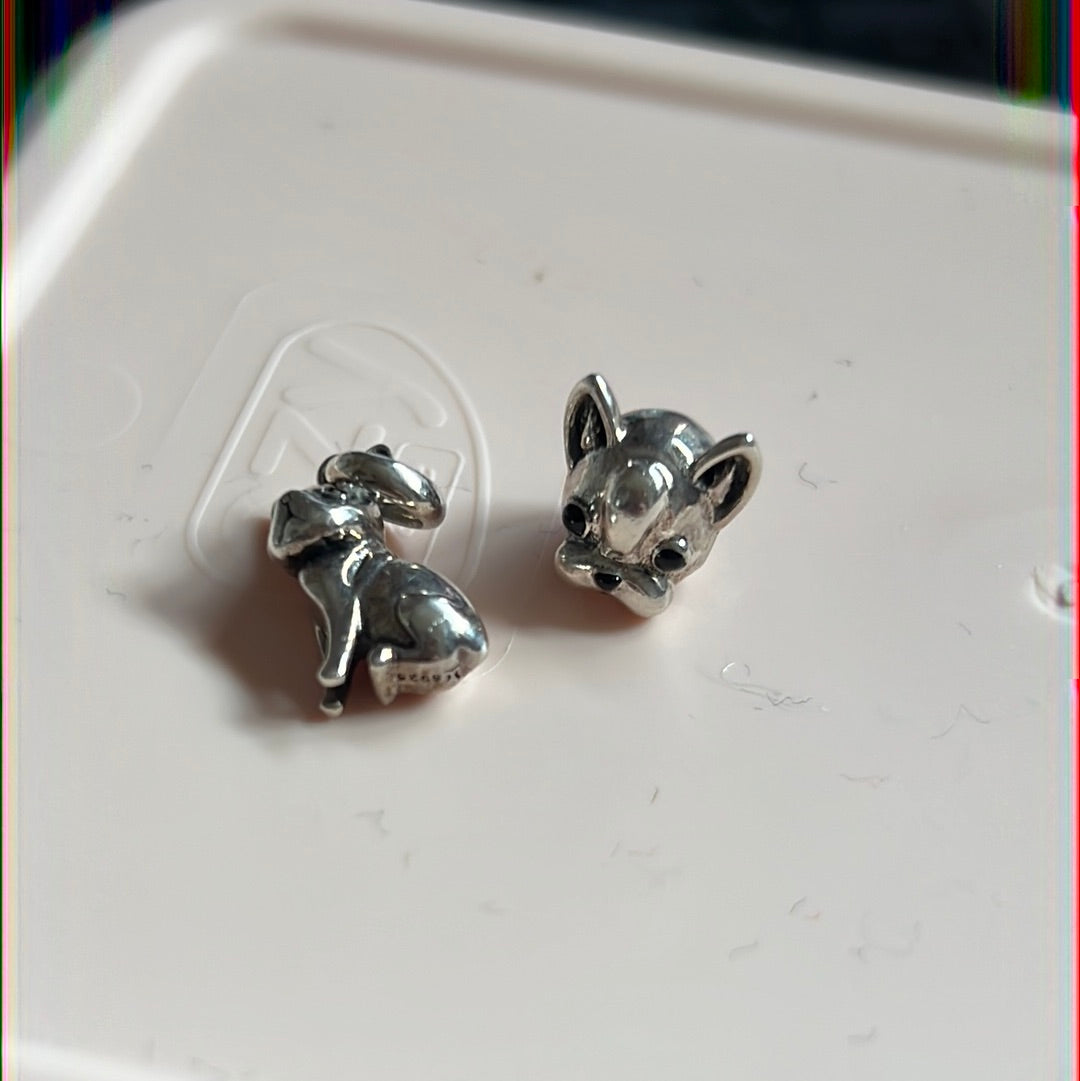 Sterling Silver French Bulldog Dog Charms x2 Pair