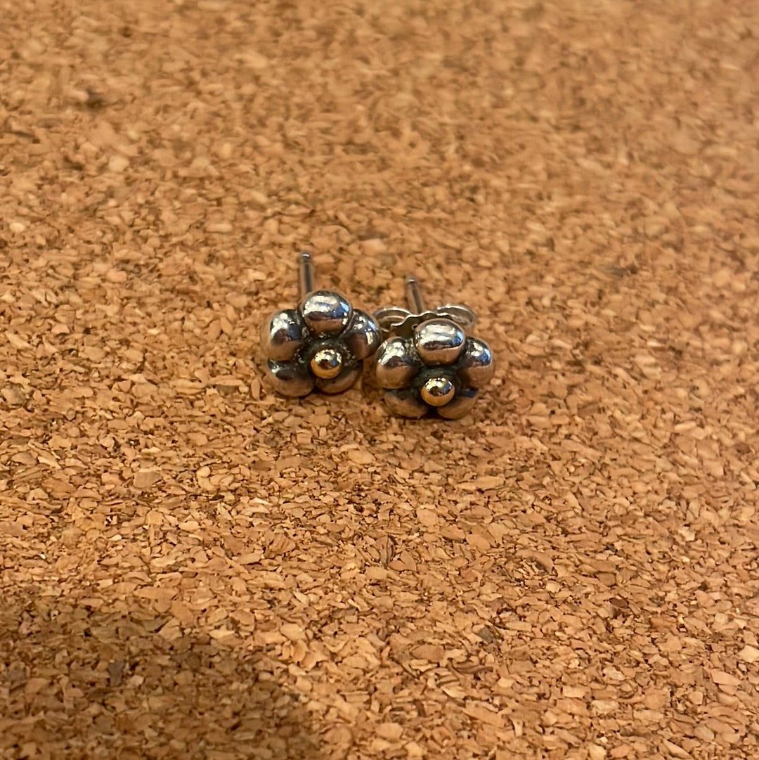Genuine Pandora Two Tone Flower Earrings Studs Rare