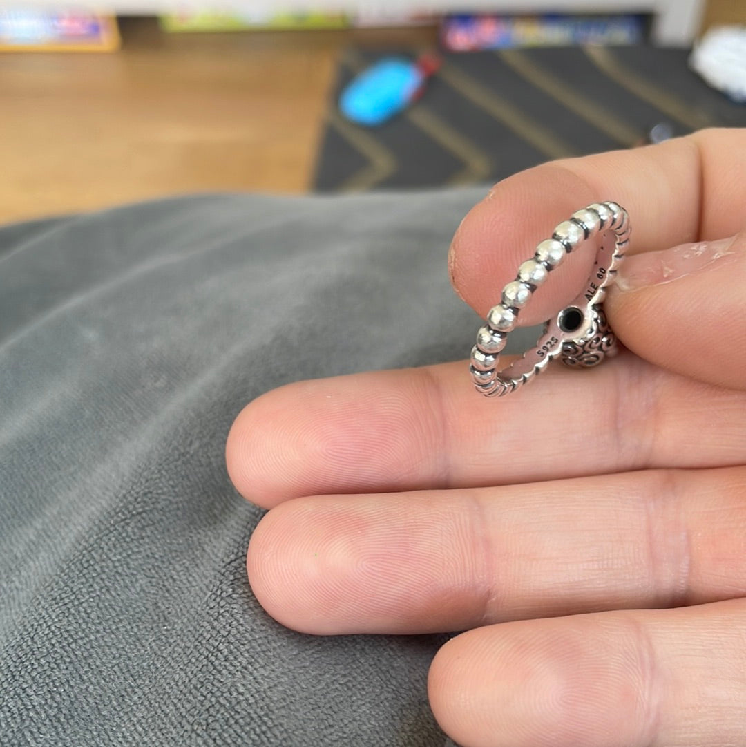 Genuine Pandora Spinel Black Stone Ring Spiral Onyx Swirl Statement Size 50