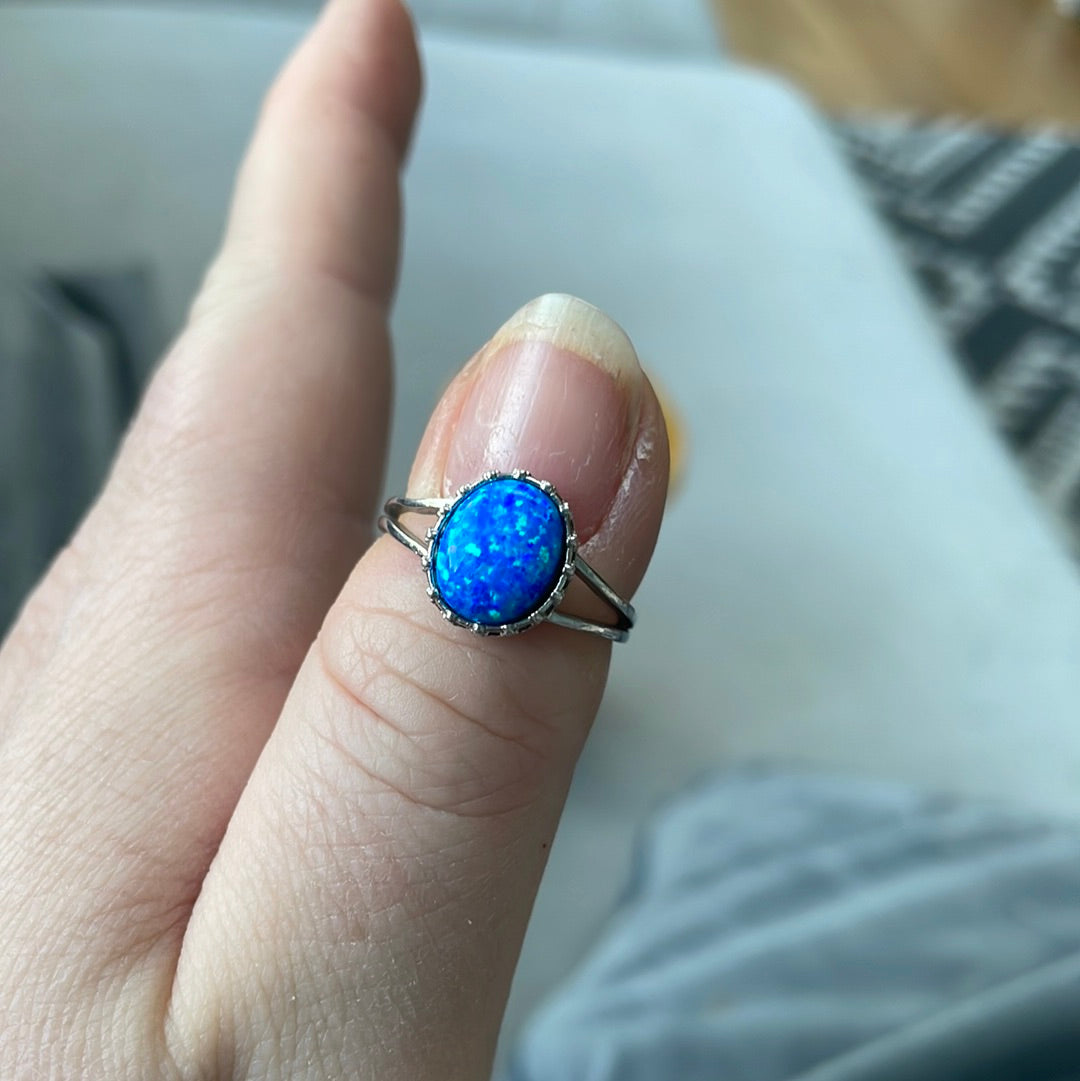 Unbranded But Beautiful Blue Opal Ring with CZ in Size 56
