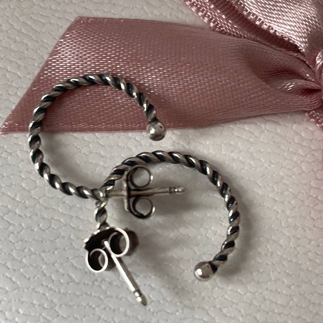 Genuine Pandora Oxidised Twisted Hoops Compose