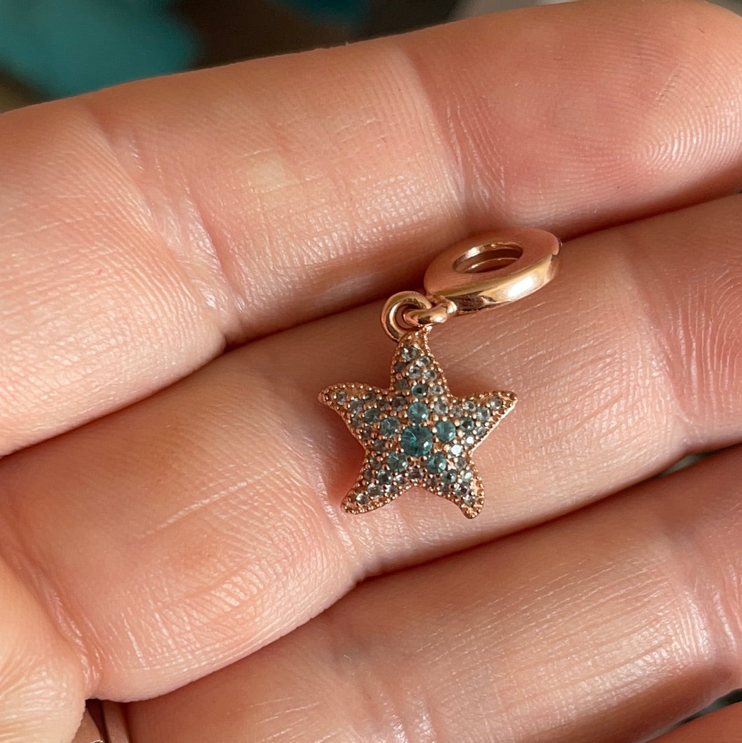Genuine Pandora Rose Gold Beautiful Blue Starfish Dangle Charm