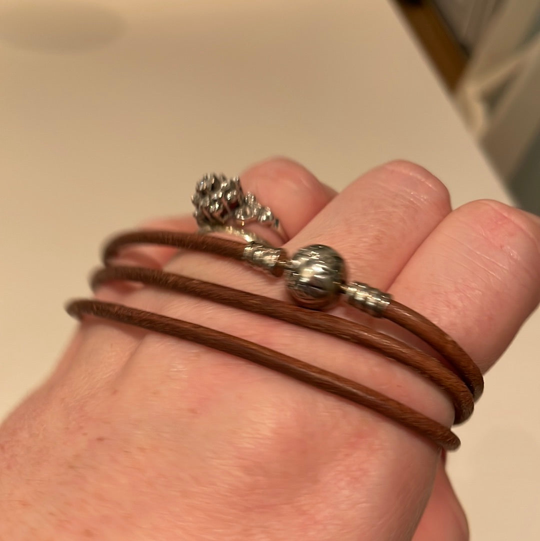 Genuine Pandora Tan Leather Triple Wrap Around Bracelet 57cm in total