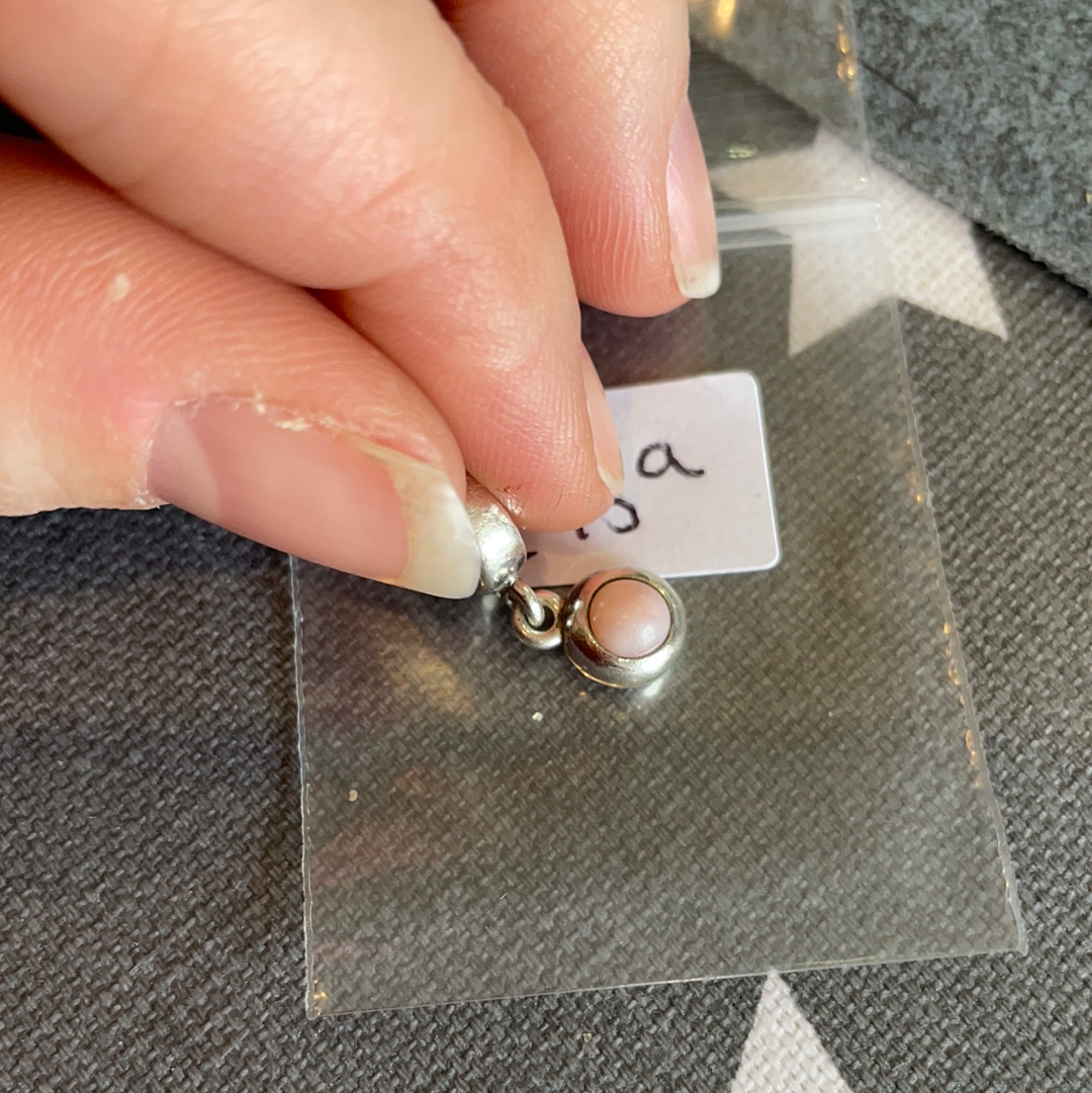 Genuine Pandora Pink Cabochon Stone Dangle Rare HTF Charm