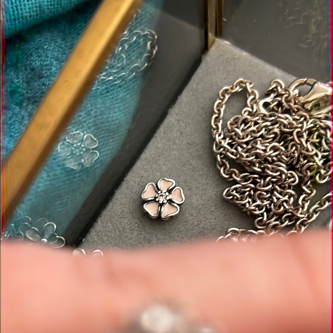 Genuine Pandora Floating Locket Petite Charm Pink Cherry Blossom Flower