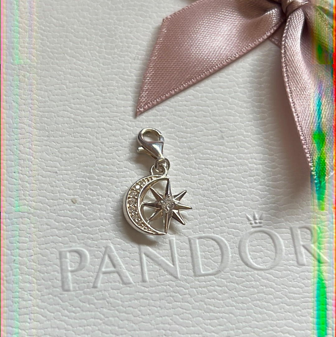 Genuine Thomas Sabo Sterling Silver Pave Moon and Star Clip Charm