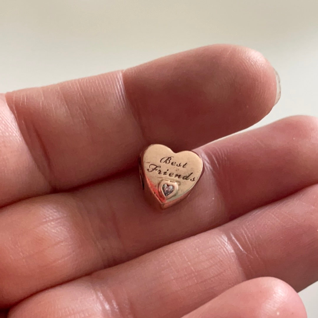 Genuine Pandora Rose Gold Best Friends Heart With Stone Charm
