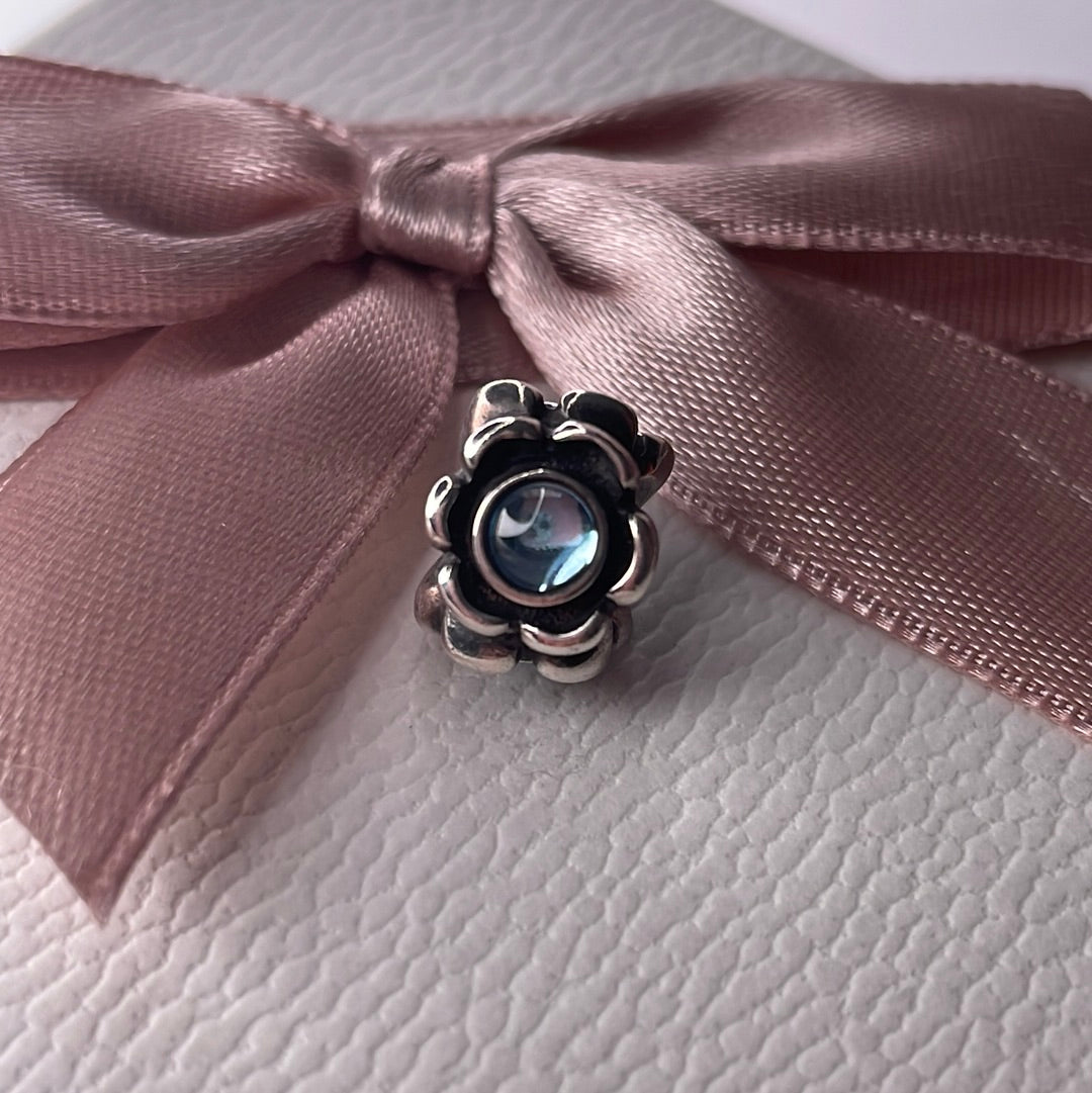 Genuine Pandora Morning Glory Moonstone/ Topaz Flower Retired Charm