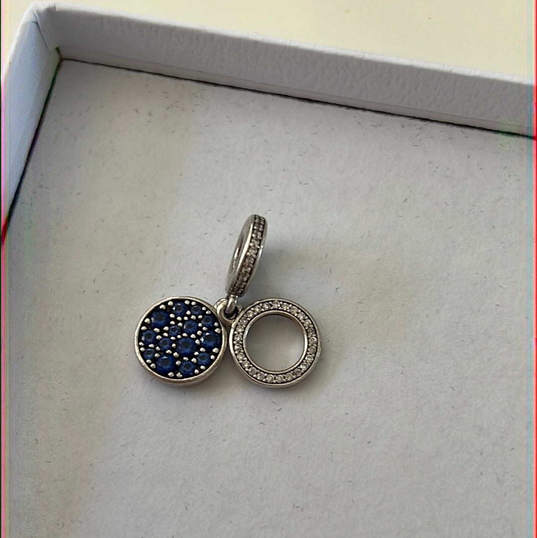 Genuine Pandora Blue Pave Sparkling Circle Dangle Pendant Charm