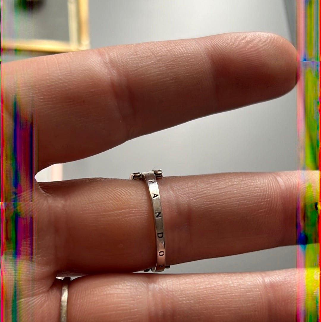 Genuine Pandora Pave Logo 3 Layer Moveable Ring Size 56