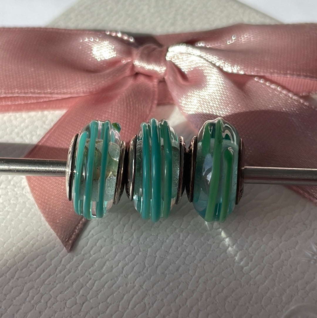 Genuine Pandora Light Green Murano With Green Swirl Murano Glass Charm