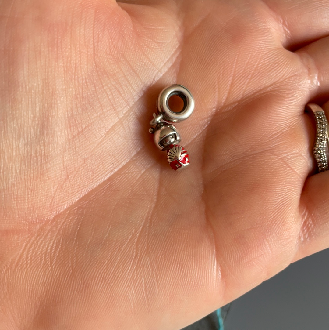 Genuine Pandora Japanese Kokeshi Doll Dangle Charm With Red Enamel Details