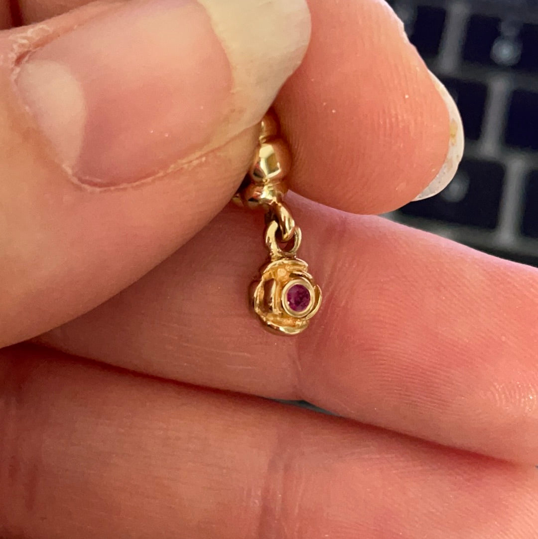 Genuine Pandora Solid 14ct Gold Ruby Rose Bud Dangle SUPER RARE HTF