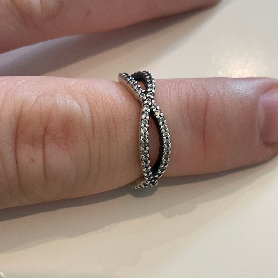 Genuine Pandora Dazzling Clear Pave Crossover CZ Ring Size 56